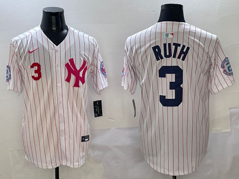 Men New York Yankees #3 Ruth White Stripe Jointly Name Nike 2025 MLB Jersey style 3->new york yankees->MLB Jersey